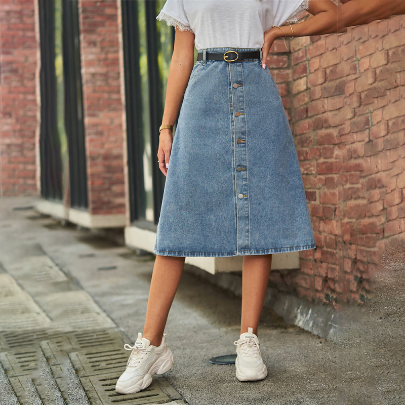 A-Line Skirt Midi - Gonna Midi Versatile in Denim Lavato