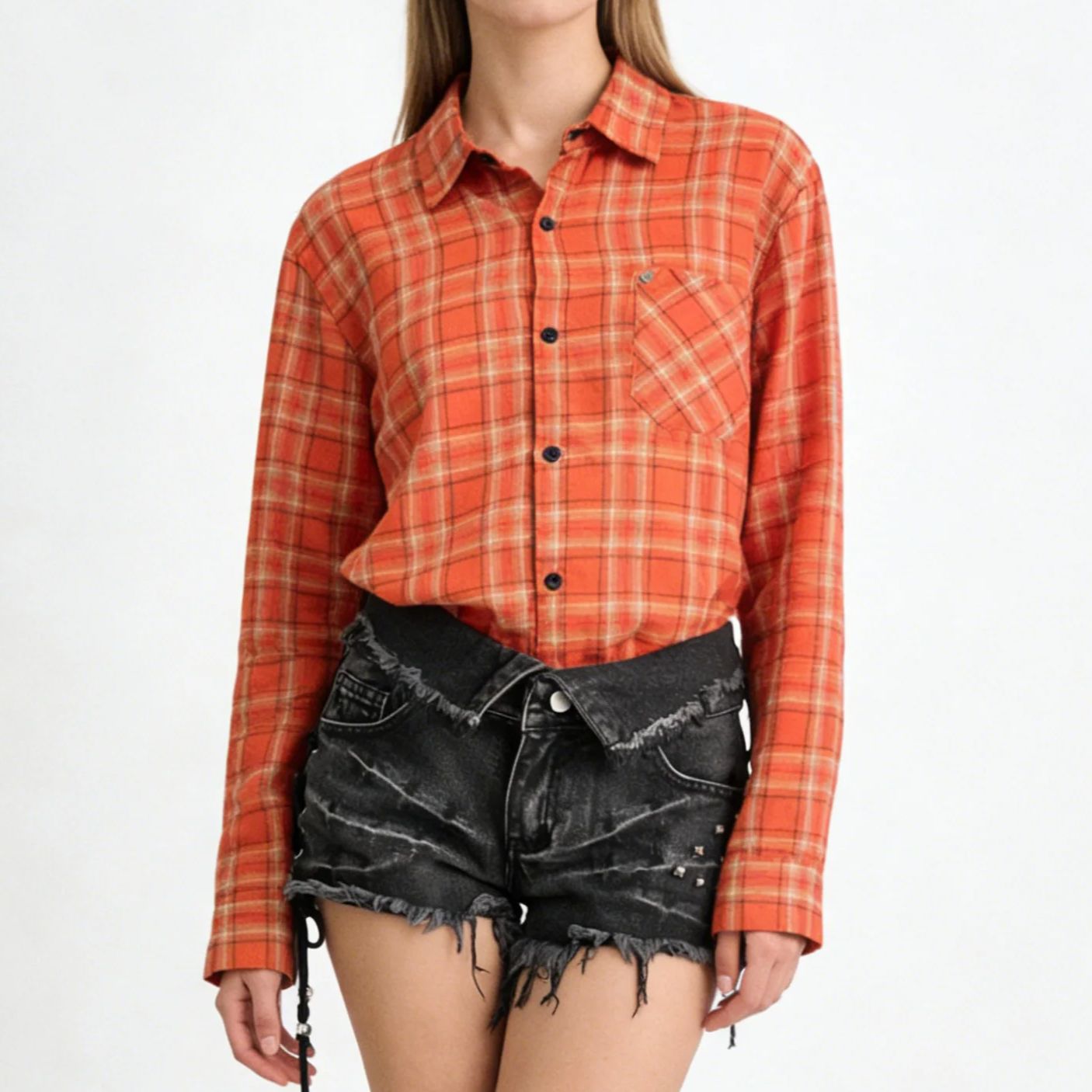 Women'S Y2K Fashion Aesthetic - Camicia Casual da Donna Arancione con