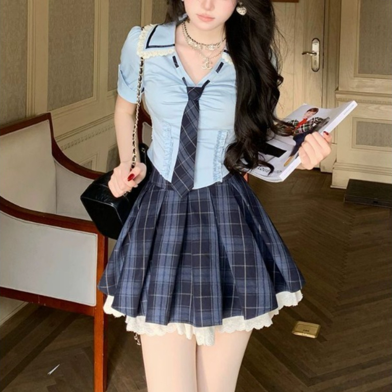 Women'S Y2K Fashion Aesthetic - Set Due Pezzi Stile Preppy Scuro