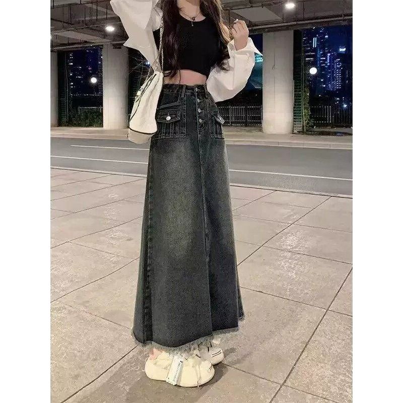 A-Line Skirt Midi - Gonna midi in denim a vita