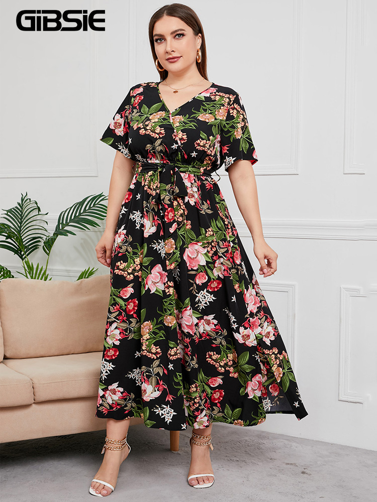 Maxi Dress Boho - GIBSIE Plus Size scollo a V