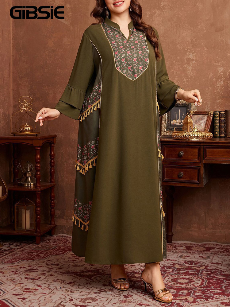 Maxi Dress Boho - GIBSIE Abito Abaya Plus Size con